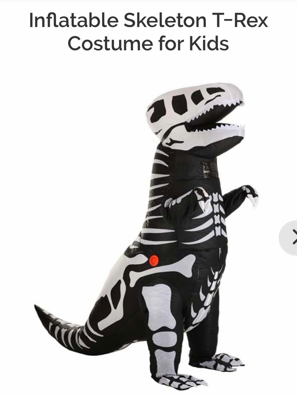 Black & White Inflatable Skeleton Dinosaur Kids Costume